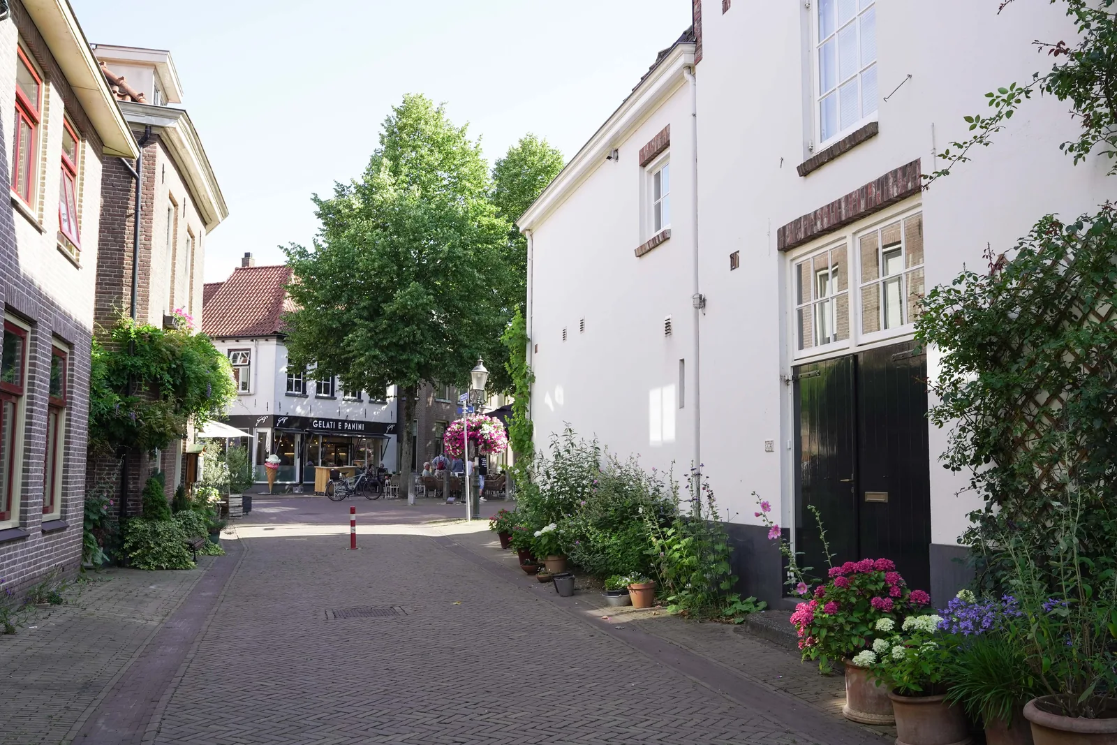 Straatje met bloembakken in de binnenstad van Lochem