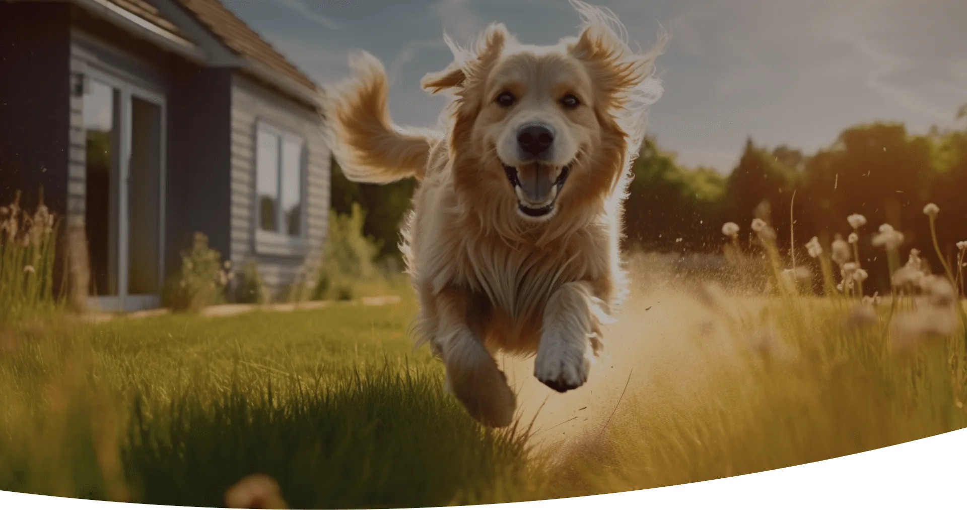 Hond rent vrolijk los door de omheinde tuin bij een hondvriendelijke vakantiewoning